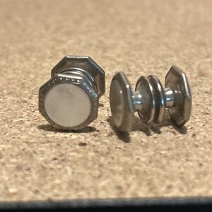 White Mother of Pearl Octagons Double Sided Vintage Kum-a-part Cuff Links Pair